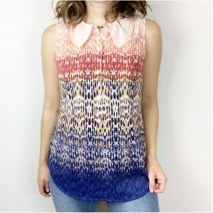 Cabi Peter Pan Collar Love Sleeveless Top Printed XS